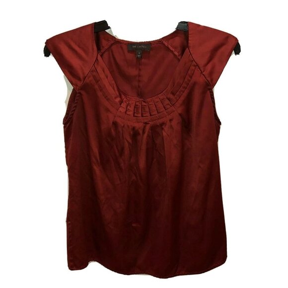 The Limited Womens Small Rust Red Satin Flutter Sleeveless Pleated Top Blouse S - Picture 2 of 7